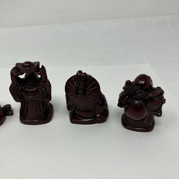 5 Laughing Buddha Statues Figurines Red Resin Poses Mini Figures Vintage - Picture 5 of 10